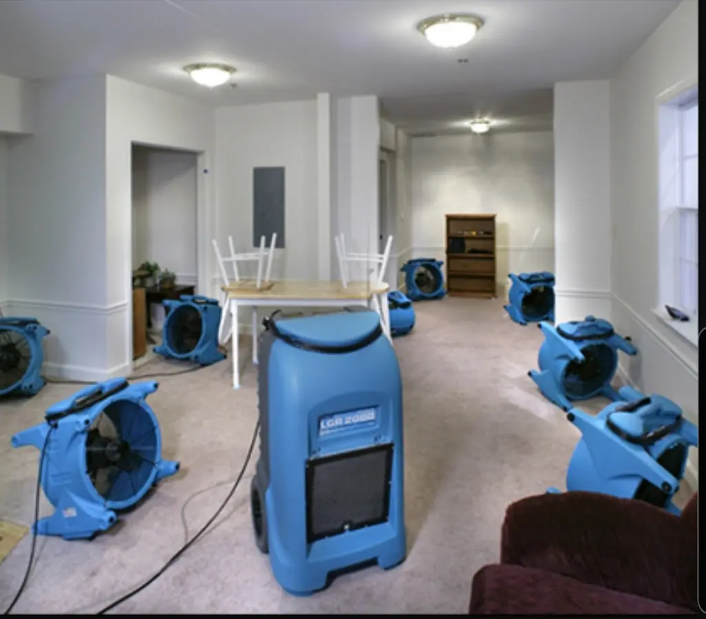 Air movers and dehumidifier setup for Water Extraction & Removal in Mountain View